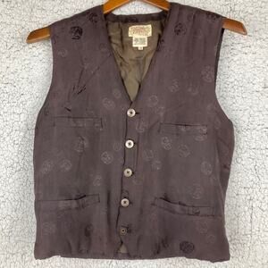 VTG Plum Blossoms Vest S Brown Unisex Chinese Jacquard Wadding Lined Button Asia
